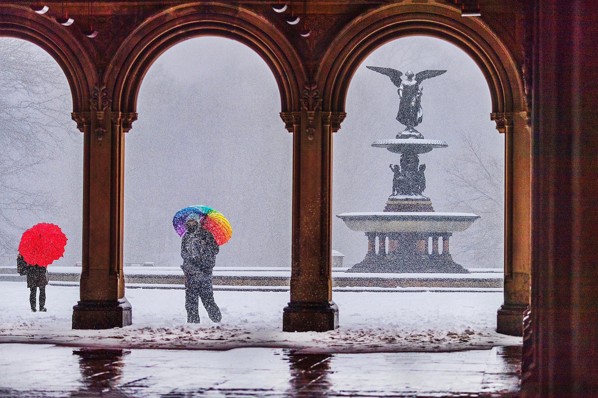The Bethesda Terrace And Fountain In Snow, Central Park, New York City