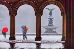 Terrace und Brunnen von Bethesda im Schnee, Central Park, New York City