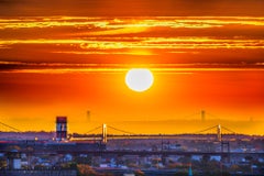 The Bridges of New York City at Sunset Vibrant Orange