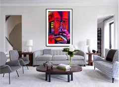 Times Square Cell Phone in Neon Reds  - Street Photography