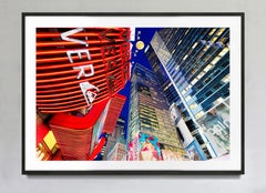 Times Square : vue plongeante sur les gratte-ciel avec la lune, tirage d'art couleur signé