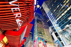 Times Square : vue plongeante sur les gratte-ciel avec la lune, tirage d'art couleur signé