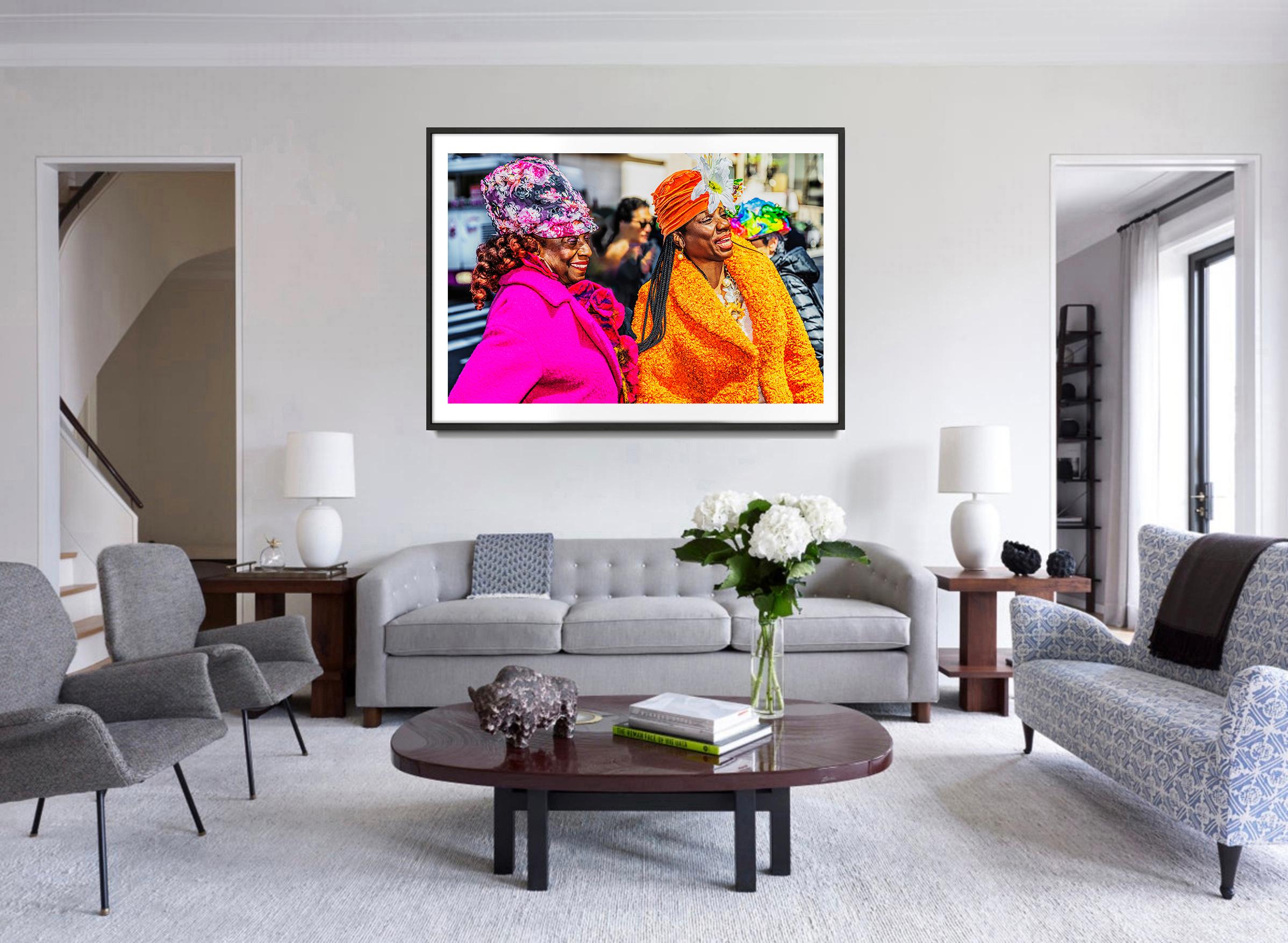 Two African American Women Shine in Pink and  Orange on Easter Day Parade  - Contemporary Photograph by Mitchell Funk