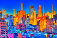 Unseen New York. Manhattan sky line in pinks, golds and blues