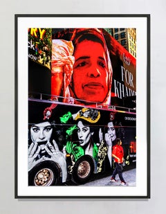 Urban Art Street Photography of Bus and Billboard Red Jacket Figure