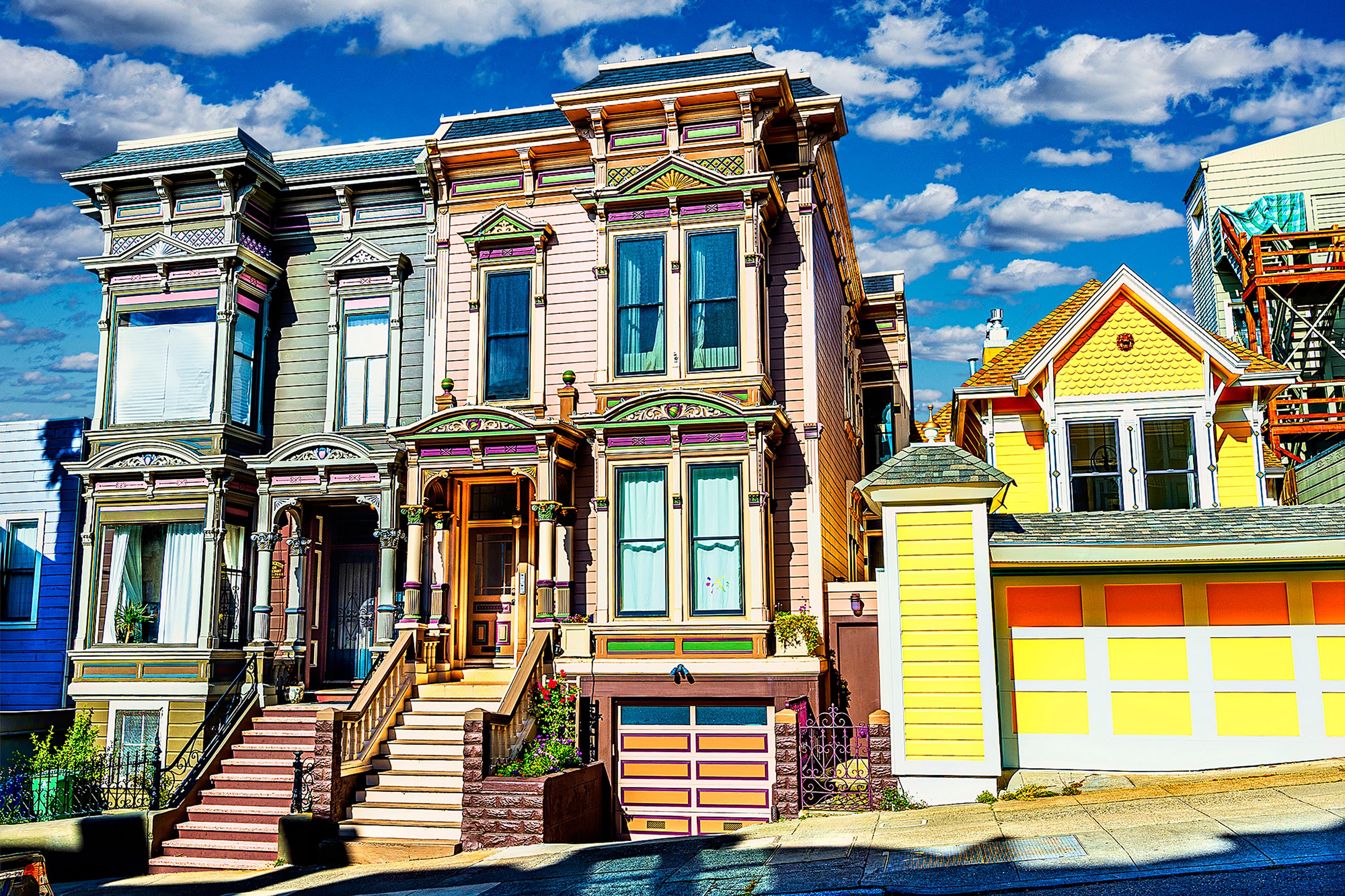 Victorian Houses In Alamo Square Area , San Francisco, Fine Art Color Photograph