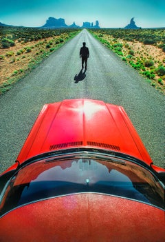 View From Car Roof Man On Road Monument Valley, Fine Art Print Hahnemuhle Paper
