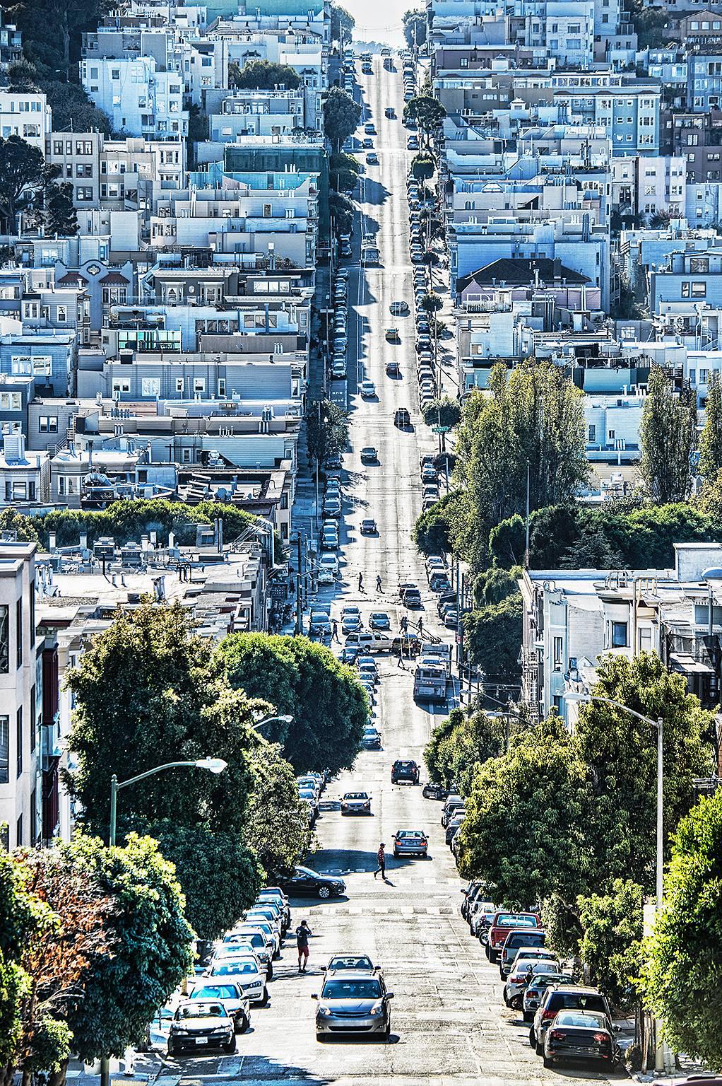 Mitchell Funk Landscape Photograph - View of Russian Hill in Blue, San Francisco
