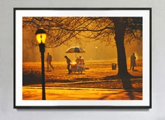 Scène vintage de Central Park baignée d'une lumière dorée, New York
