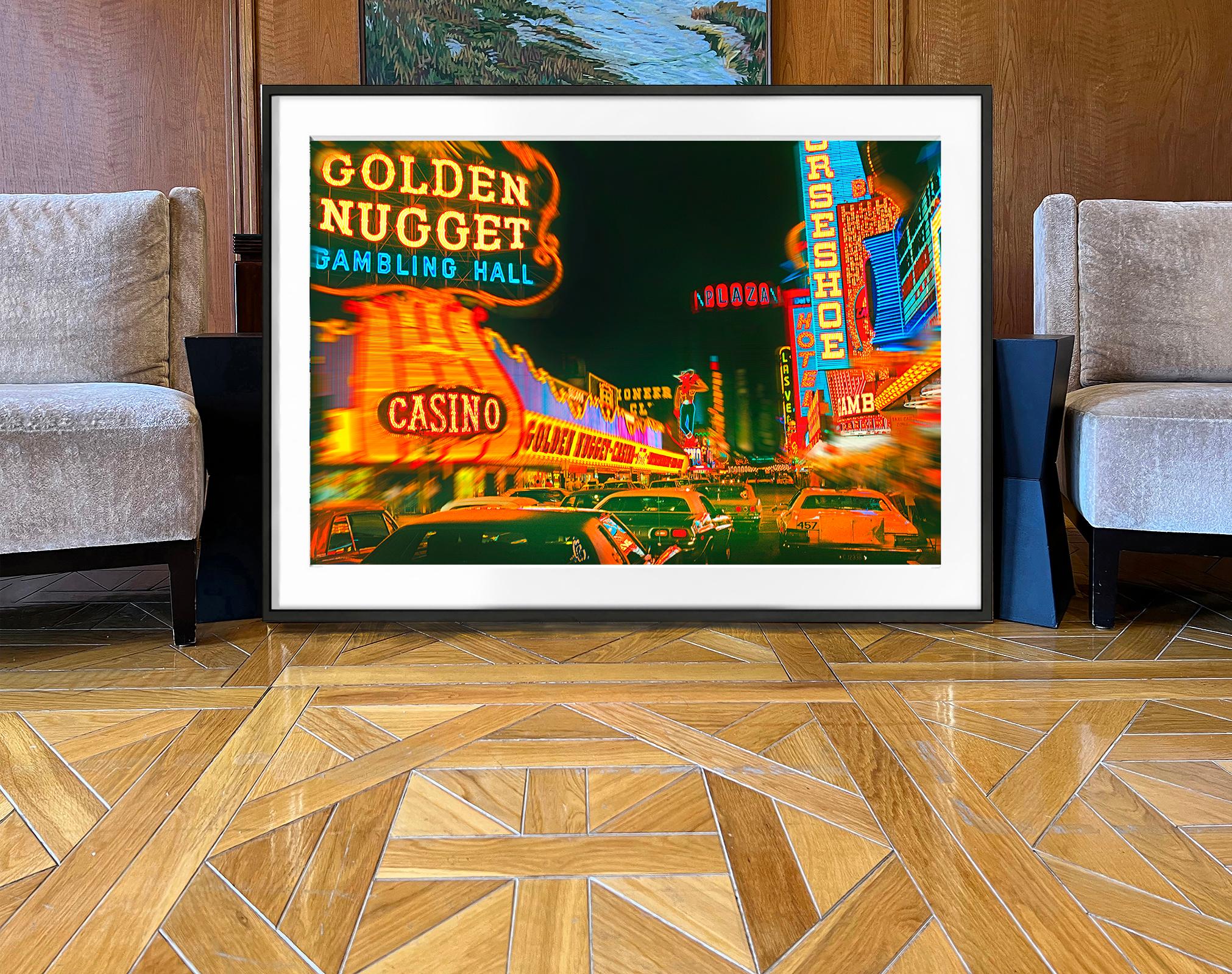 Vintage Las Vegas Golden Nugget Fremont Street at Night  - Post-Impressionist Photograph by Mitchell Funk