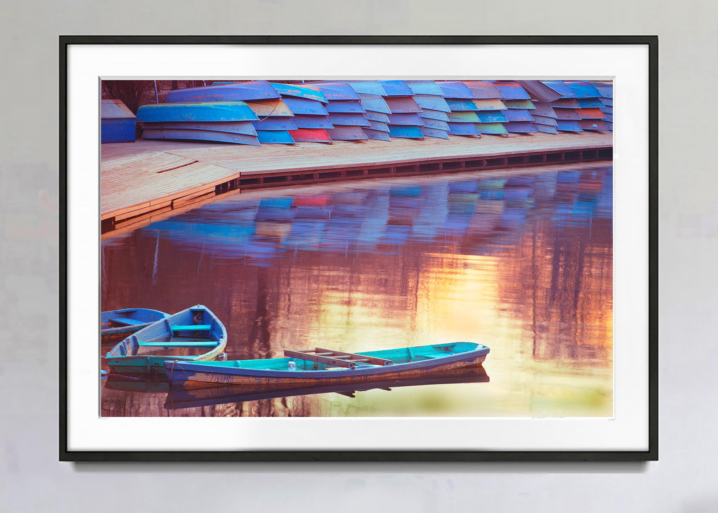 Vintage Rowboat in Central Parks Boat Landing with Pastel Colors  - Photograph by Mitchell Funk