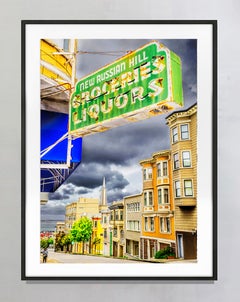 Vintage-Schild auf dem Russian Hill, San Francisco, Farbfotografie, 15. April