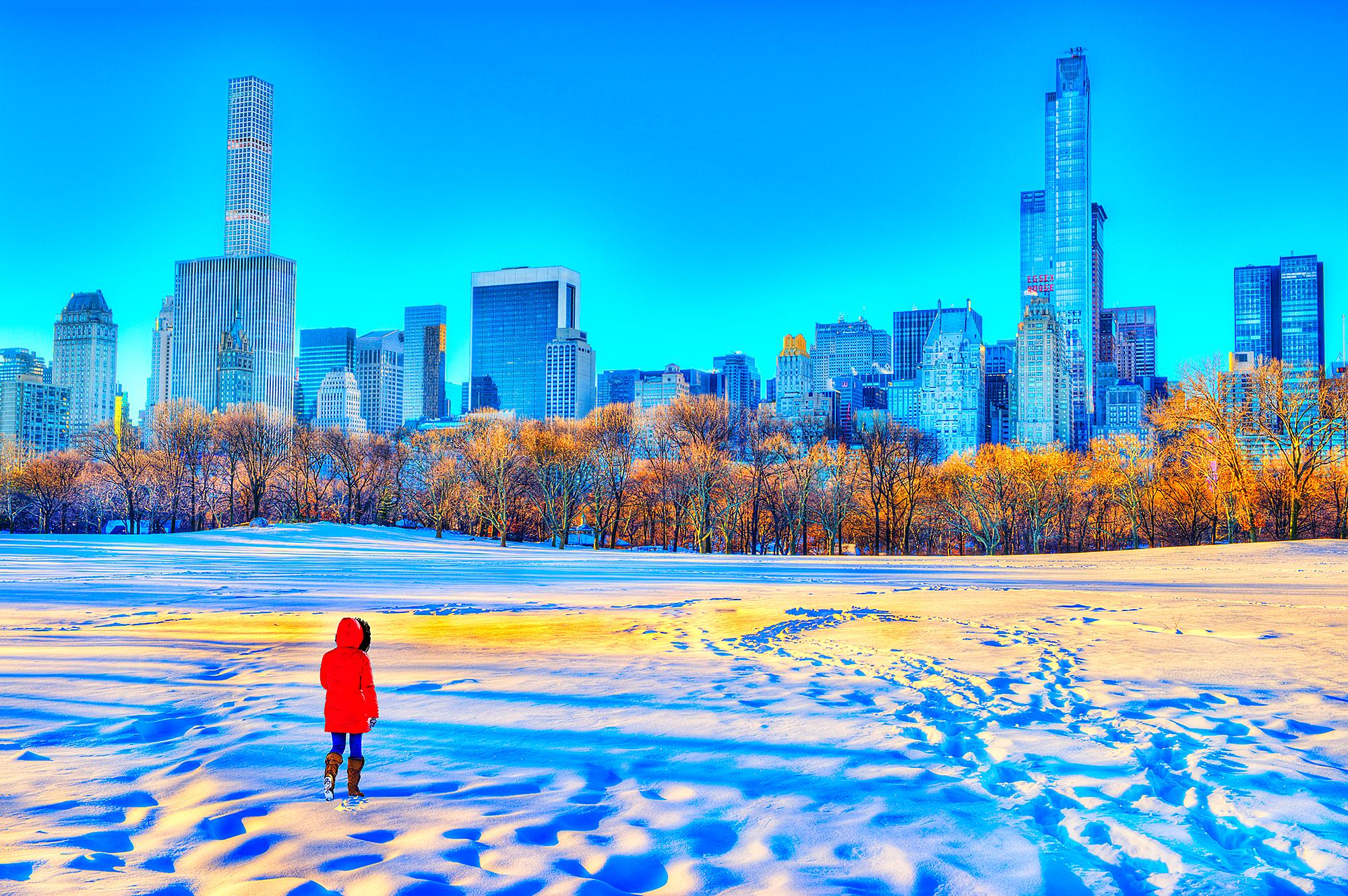 Mitchell Funk Landscape Photograph - Warm Light Of Sunrise After Snowstorm In Central Park, New York City