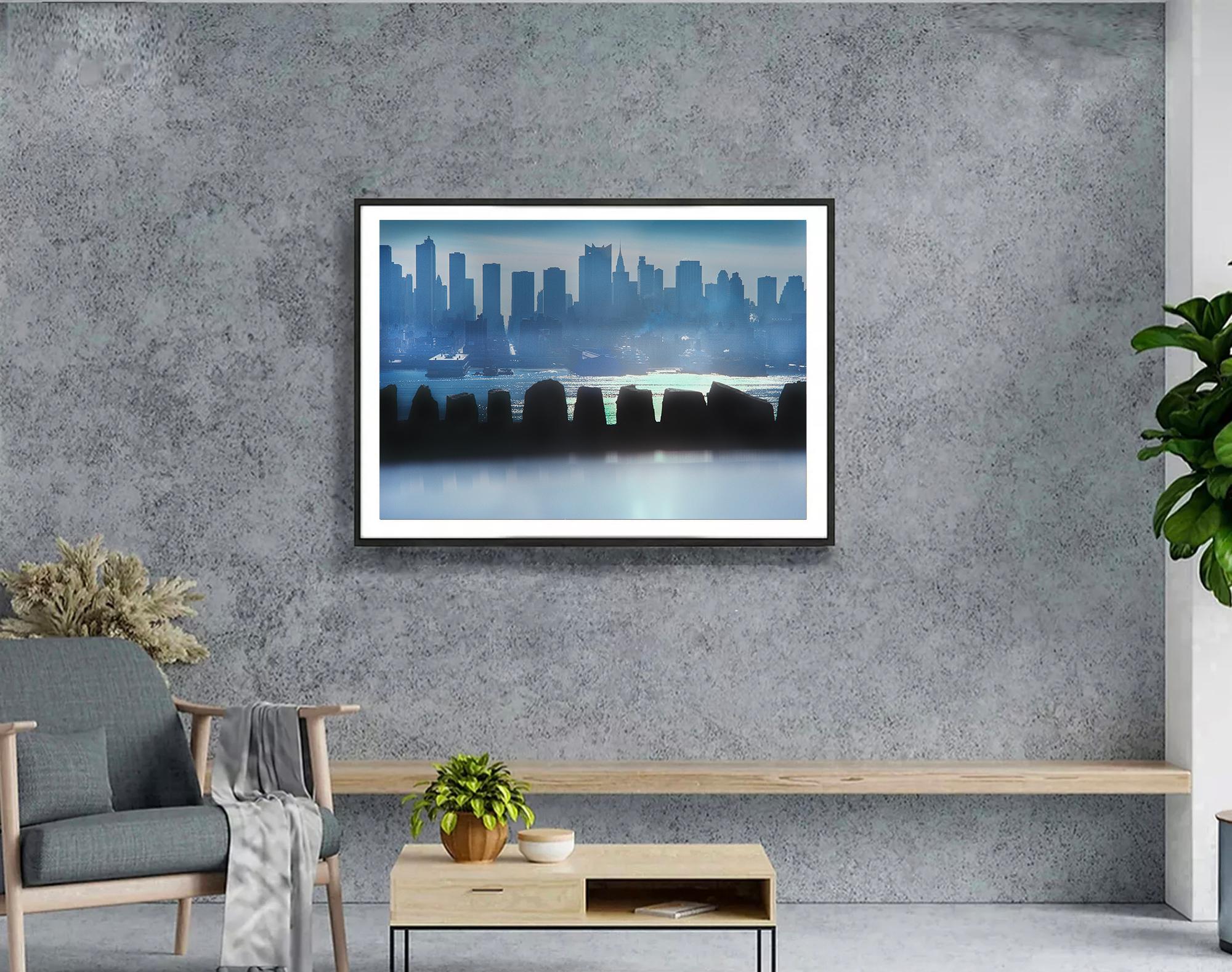 Wherever You Look You See The Chrysler Building: Weehawken Palisade - Blue Abstract Photograph by Mitchell Funk