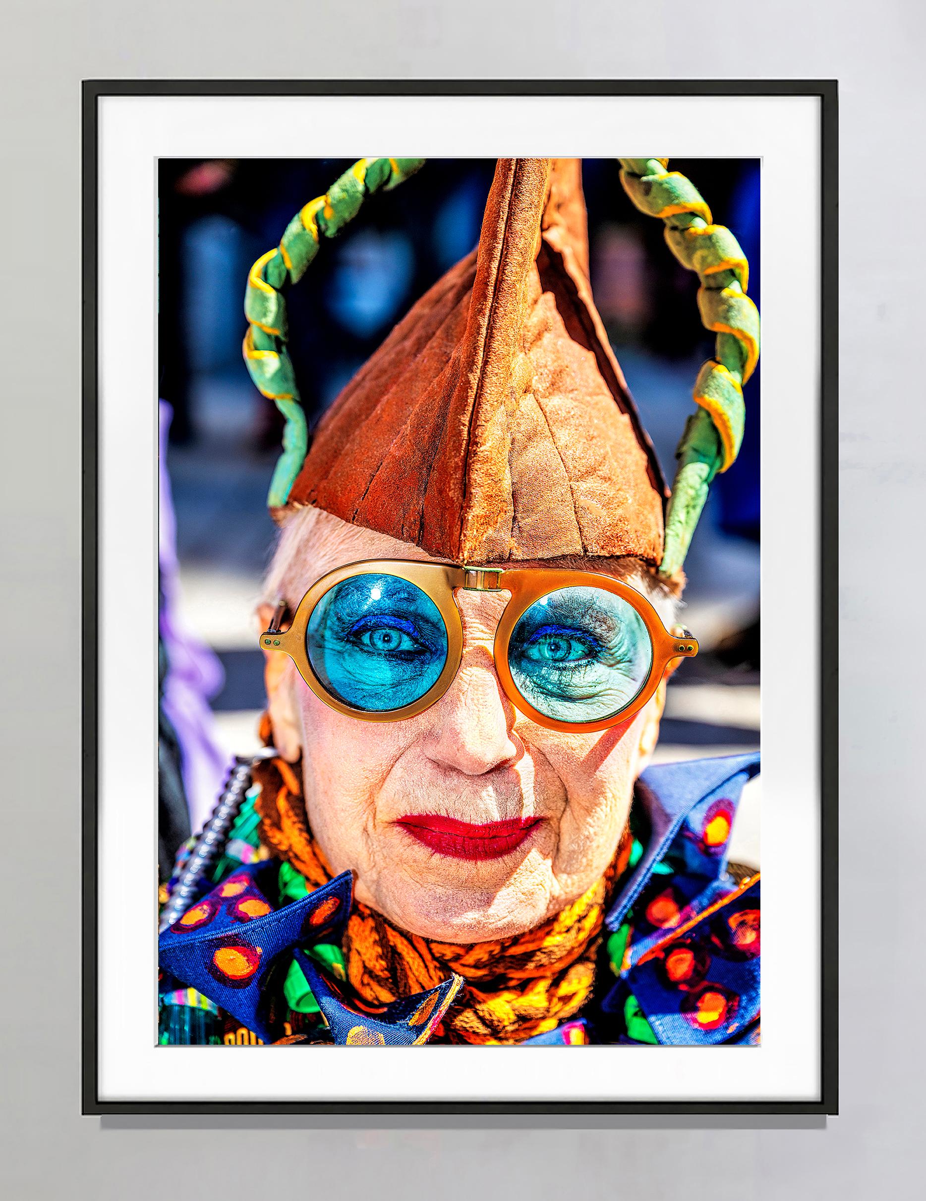 Whimsical Woman with Colorfully Fanciful Outfit Blue Eyeglasses - Photograph by Mitchell Funk