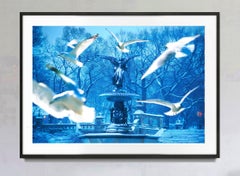 White Doves over New York City Bethesda Fountain in the Snow Romantic