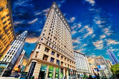 Wide Angle View Of Iconic Flatiron Building And Empire State Building, NYC