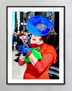 Women In Red Applying Lipstick On Fifth Ave, Fine Art Print Archival Print