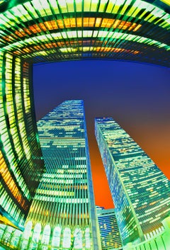 World Trade Center Upward View Dusk, NYC, Vintage Fine Art Print 4/15