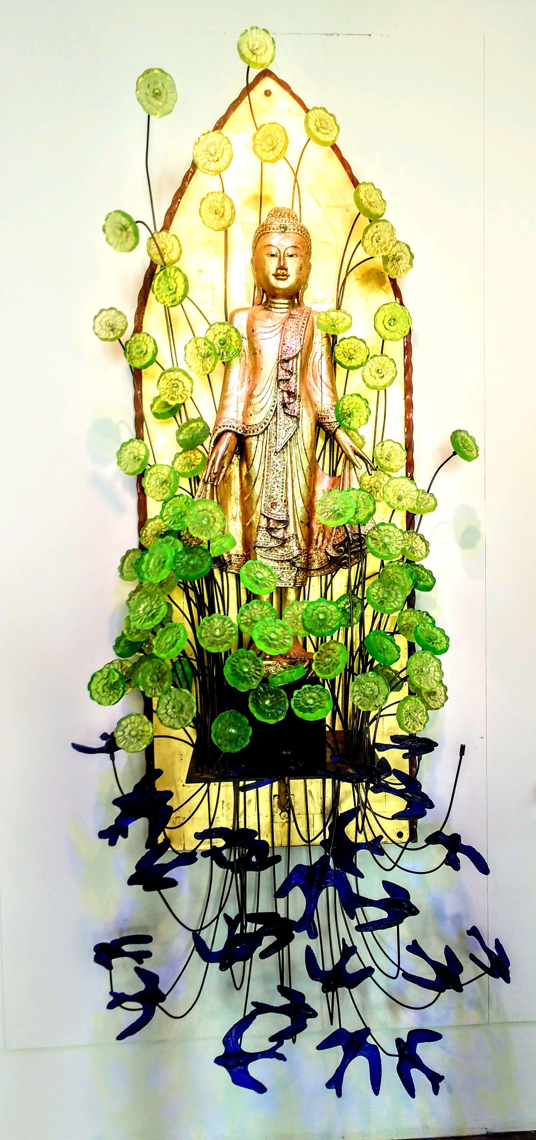 Buddha with Flowers - Sculpture by Mitchell Gaudet