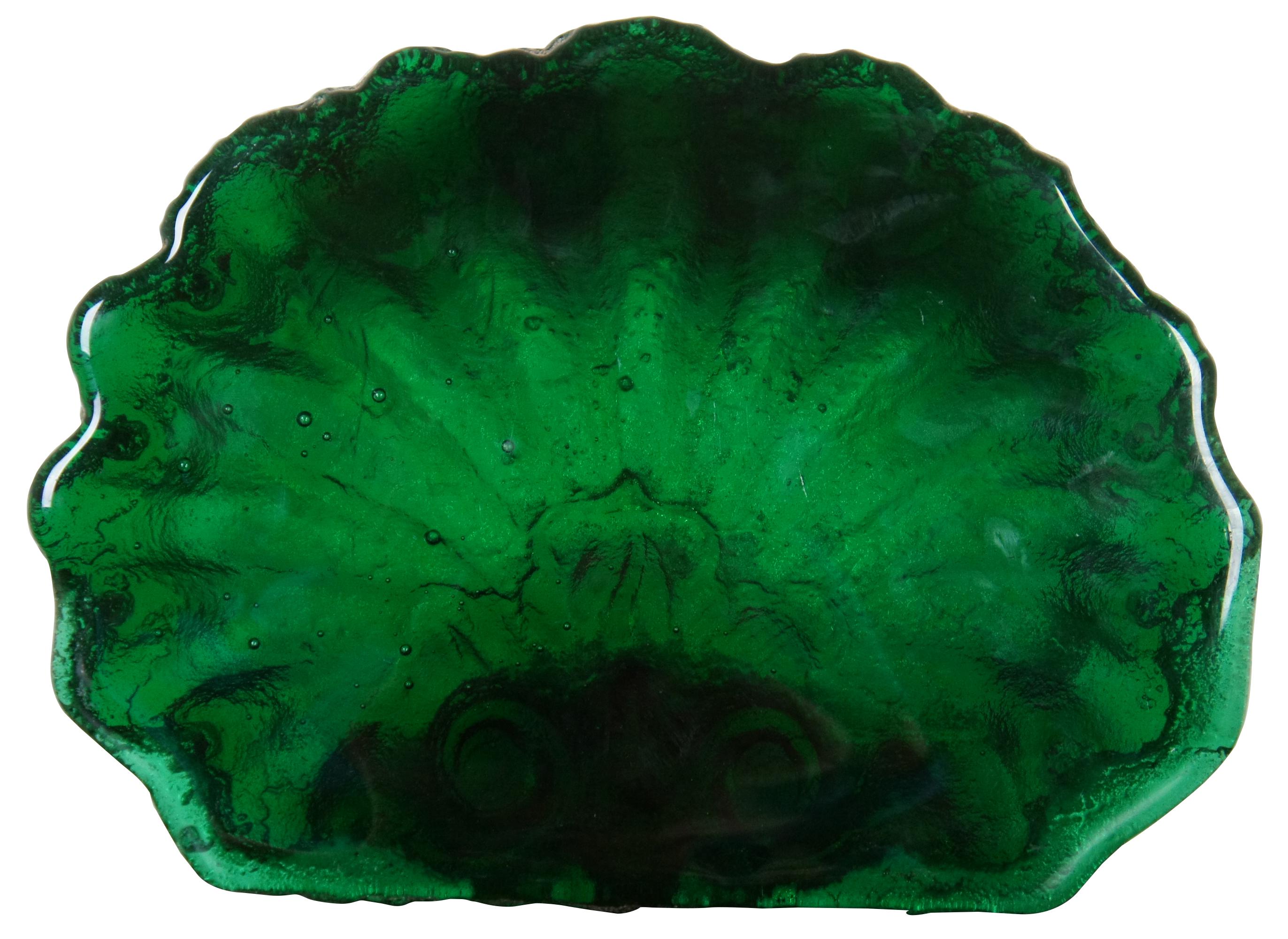 Art Deco Mitchell Gaudet Green Scalloped Art Glass Shell Paperweight Palmette Tile