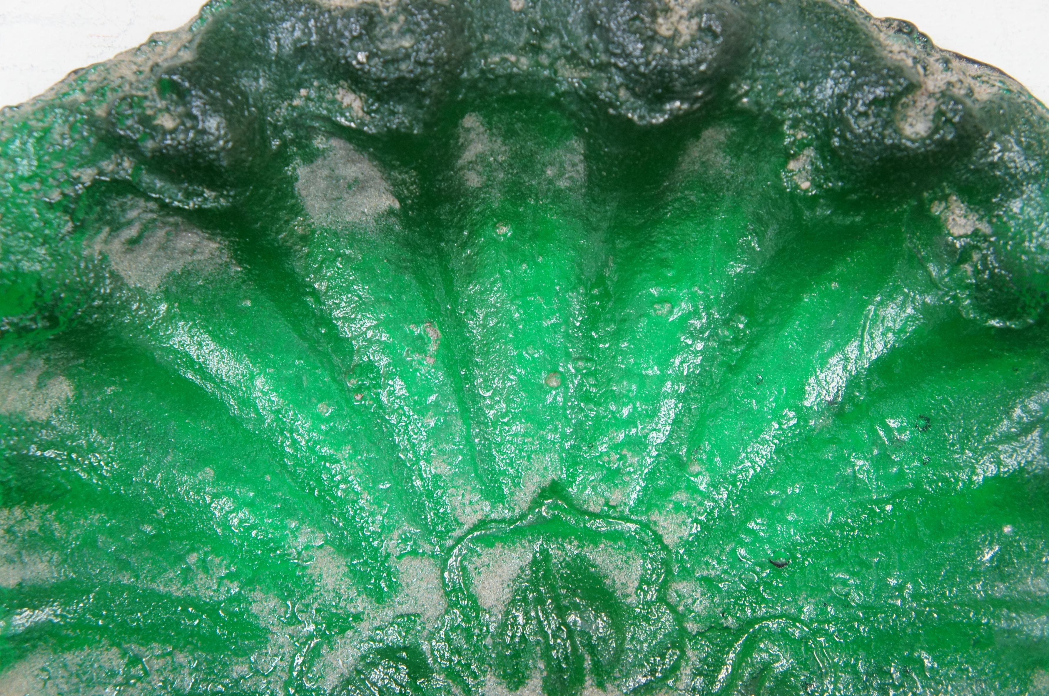 Mitchell Gaudet Green Scalloped Art Glass Shell Paperweight Palmette Tile 4