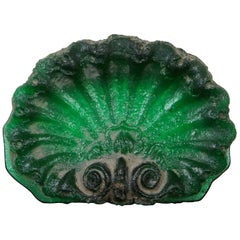 Retro Mitchell Gaudet Green Scalloped Art Glass Shell Paperweight Palmette Tile