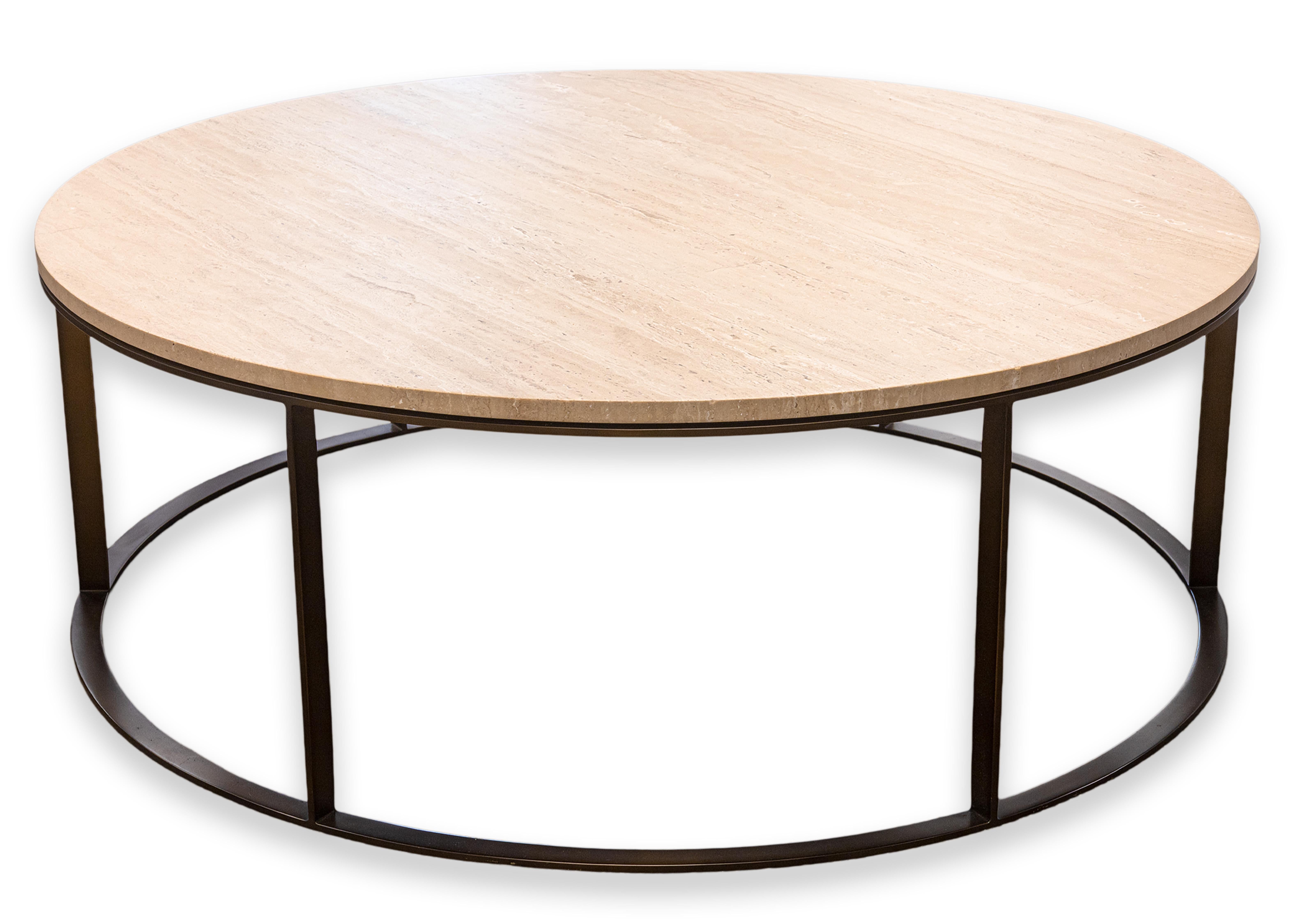 Metal Mitchell Gold Bob Williams Contemporary Modern Round Travertine Coffee Table For Sale