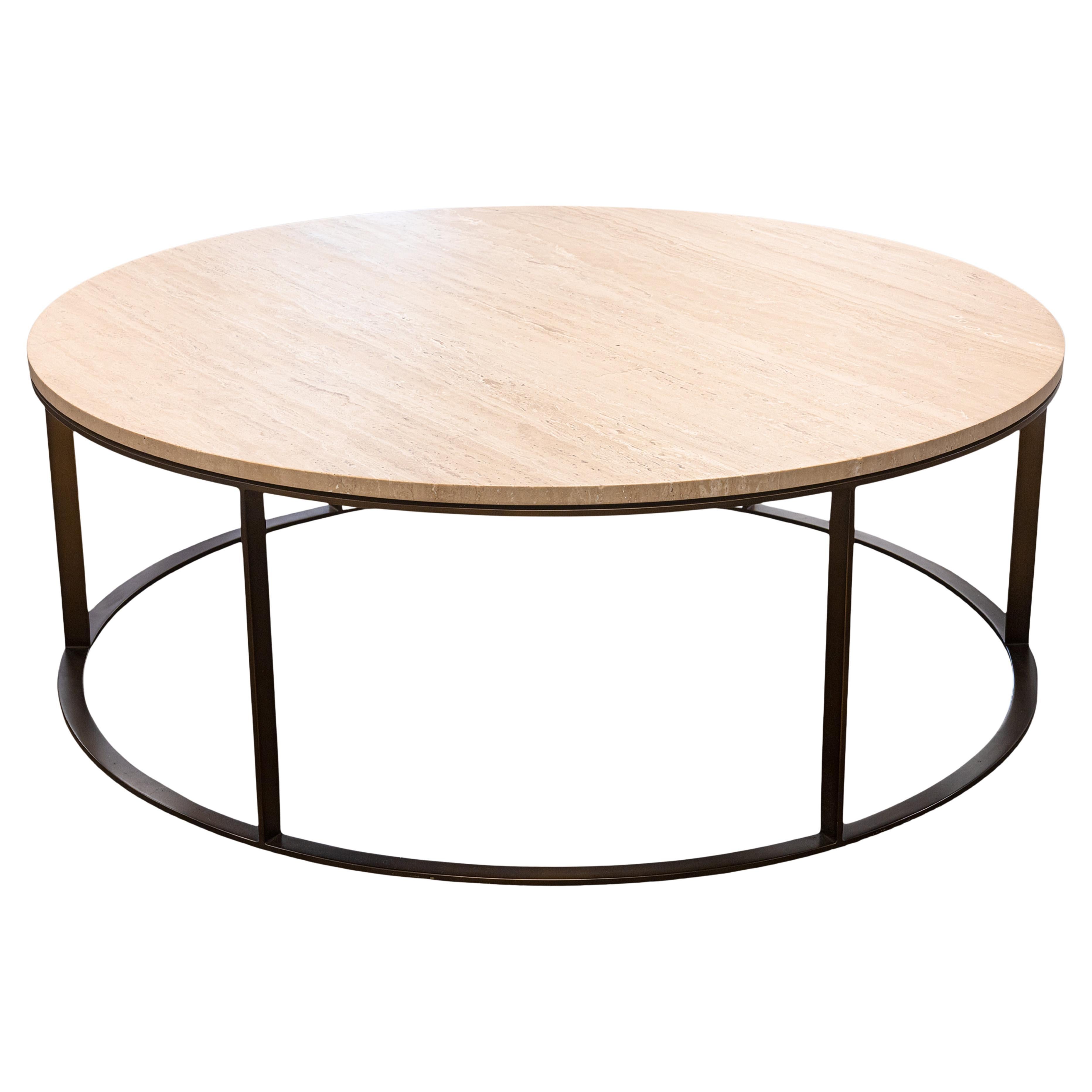 Mitchell Gold Bob Williams Contemporary Modern Round Travertine Coffee Table For Sale