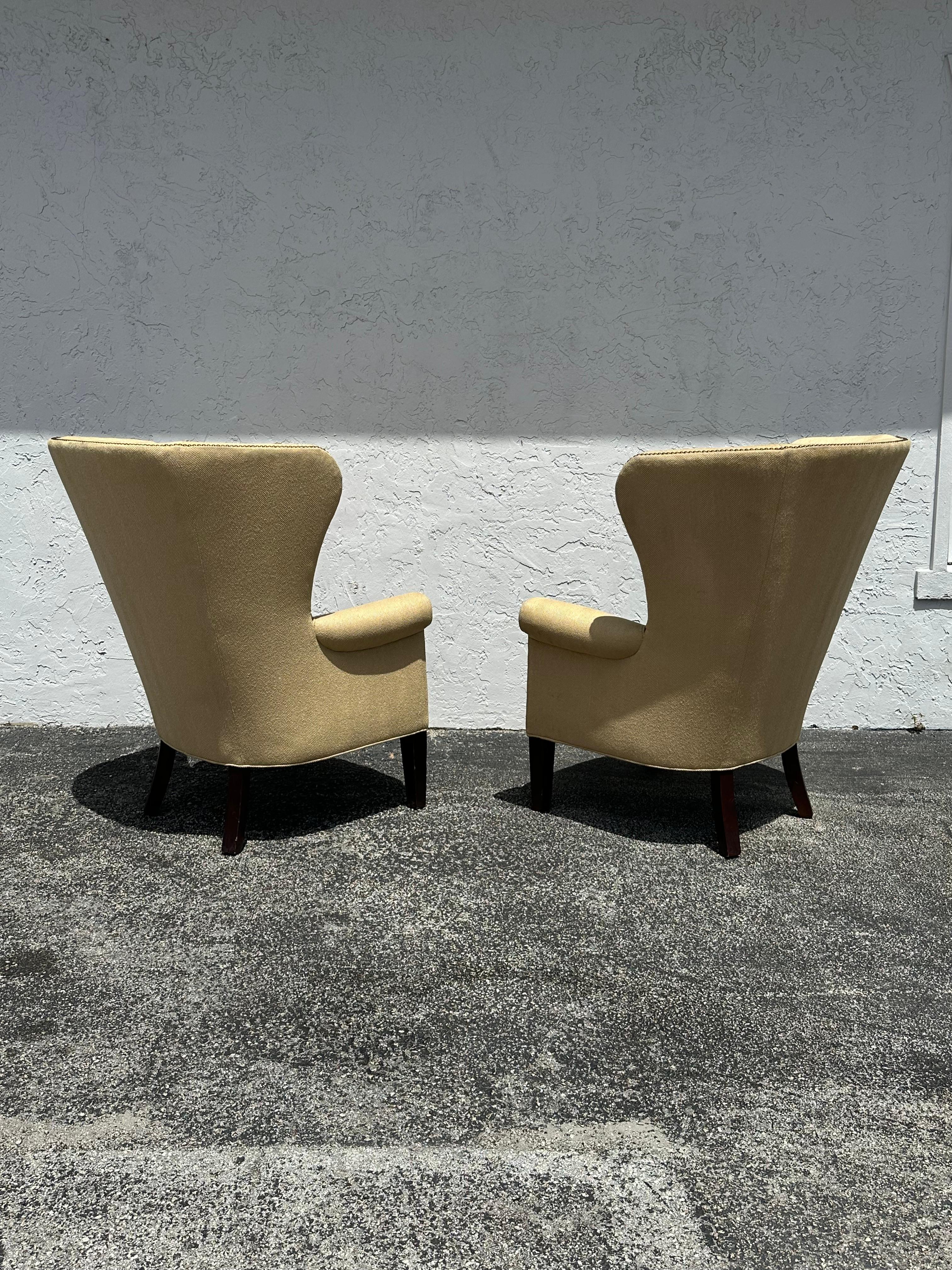 Mitchell Gold + Bob Williams Herringbone Beige Wingback Armchairs,  Set of 2 For Sale 3
