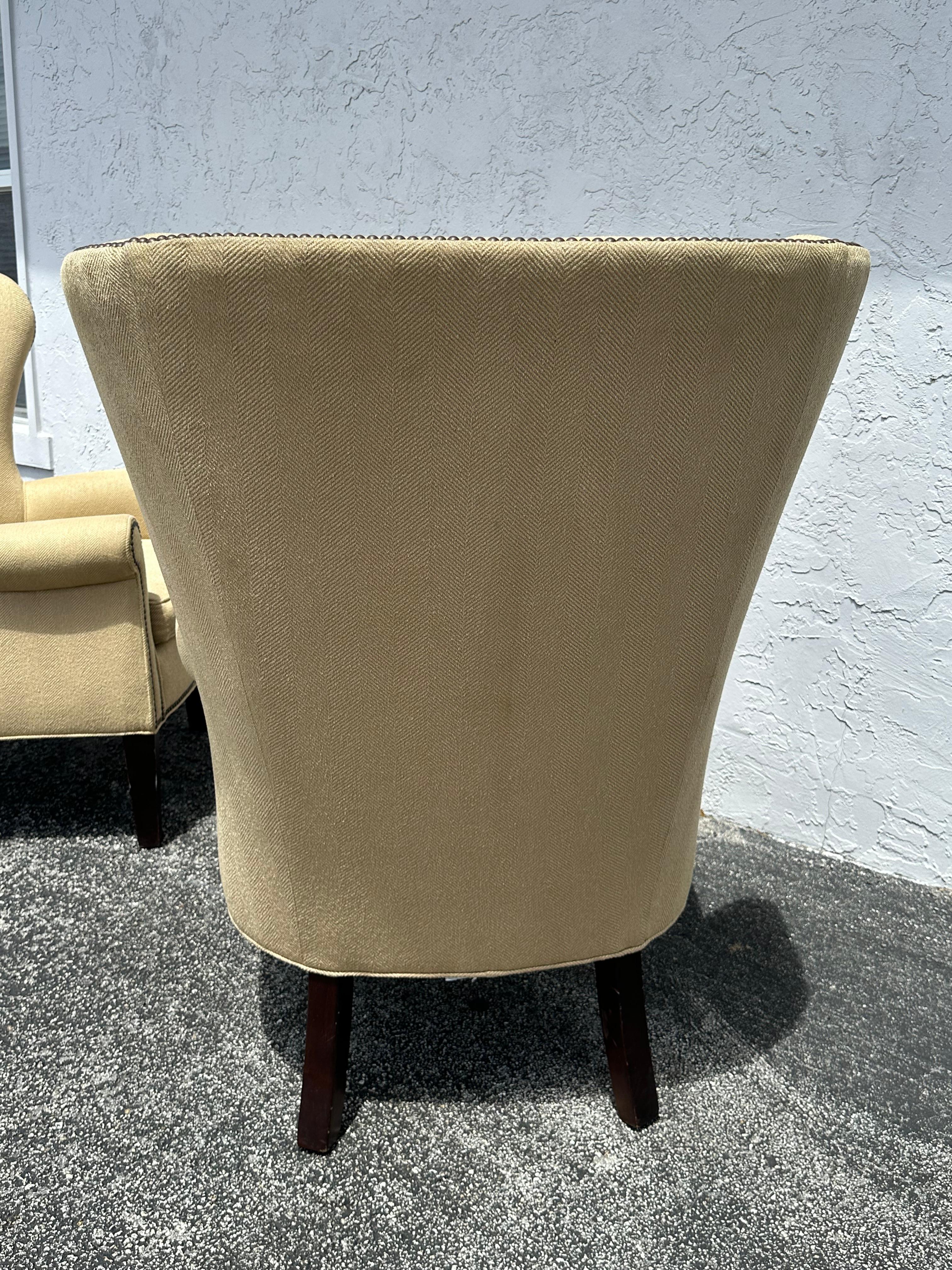 Mitchell Gold + Bob Williams Herringbone Beige Wingback Armchairs,  Set of 2 For Sale 6