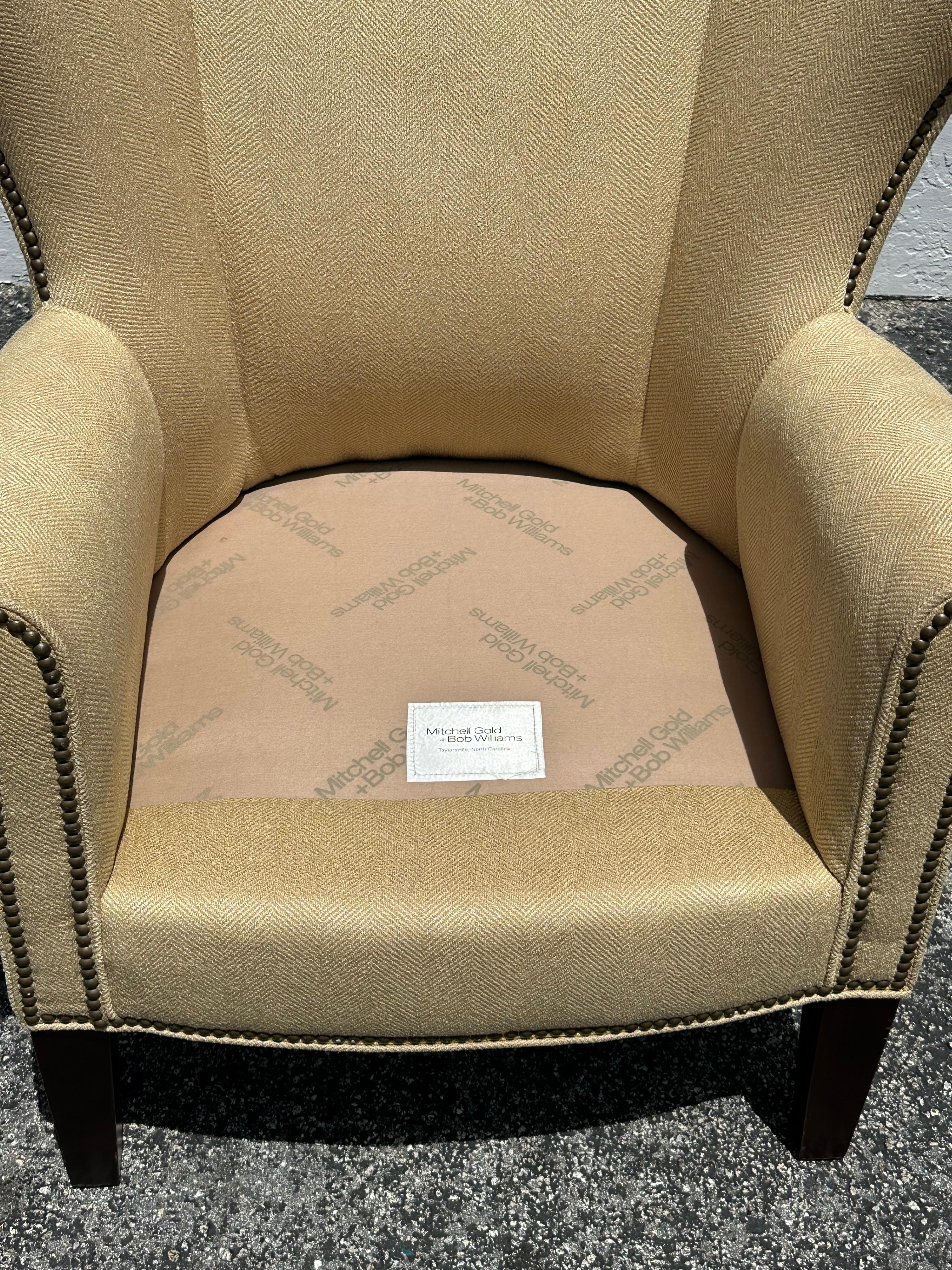 Mitchell Gold + Bob Williams Herringbone Beige Wingback Armchairs,  Set of 2 For Sale 8