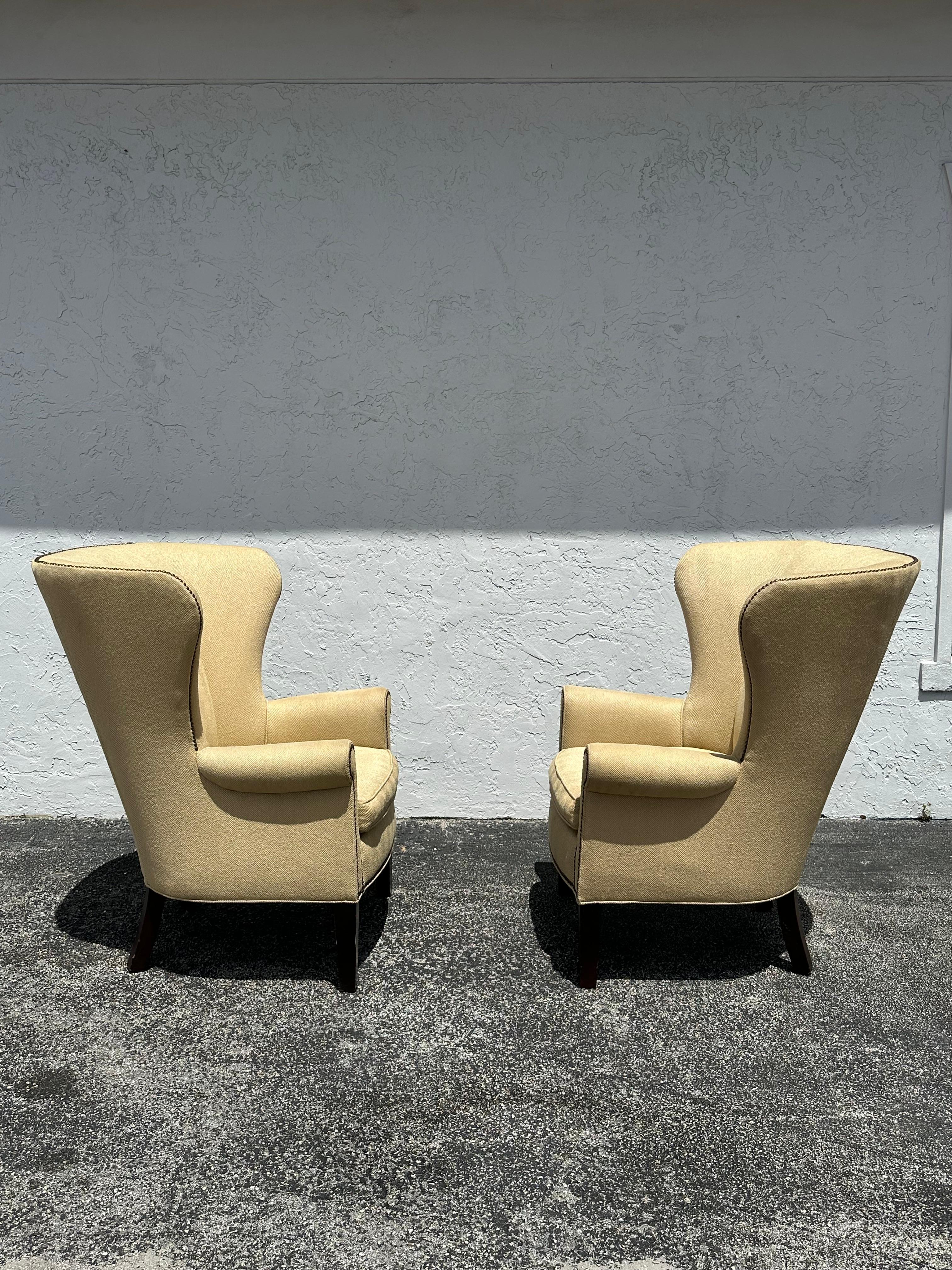 Mitchell Gold + Bob Williams Herringbone Beige Wingback Armchairs,  Set of 2 In Good Condition For Sale In Fort Lauderdale, FL