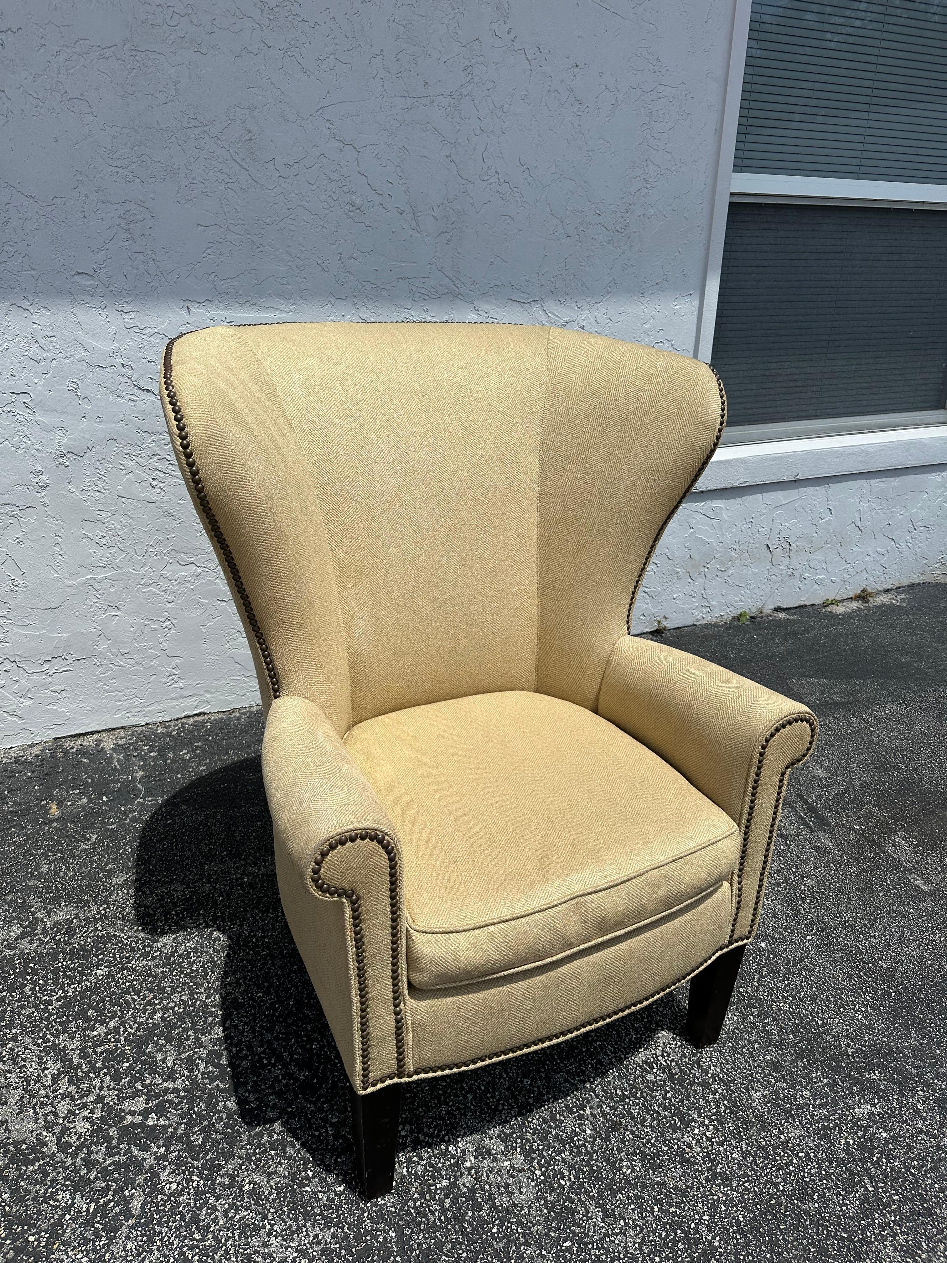 Mitchell Gold + Bob Williams Herringbone Beige Wingback Armchairs,  Set of 2 For Sale 1