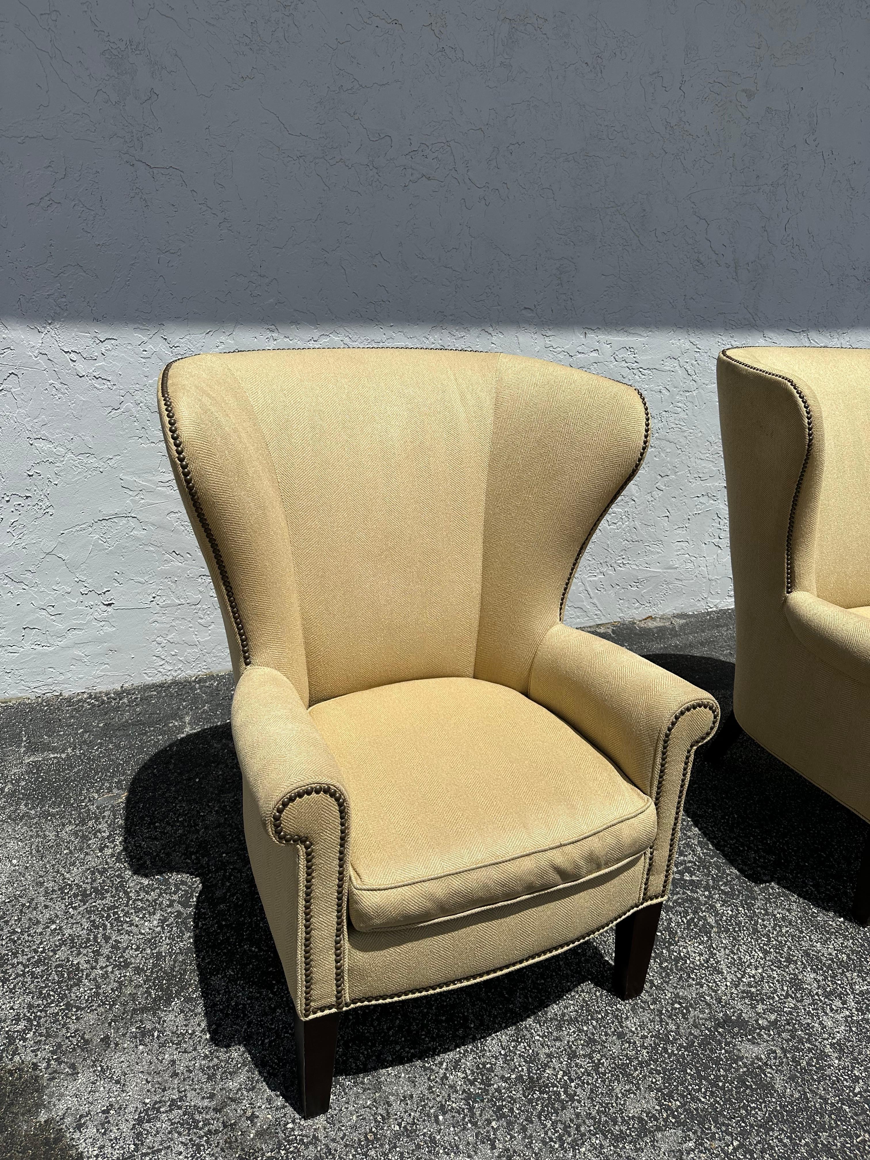 Mitchell Gold + Bob Williams Herringbone Beige Wingback Armchairs,  Set of 2 For Sale 2