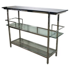 Mitchell Gold + Bob Williams lModern Chrome, Marble, & Glass Three Tier Bar Cart