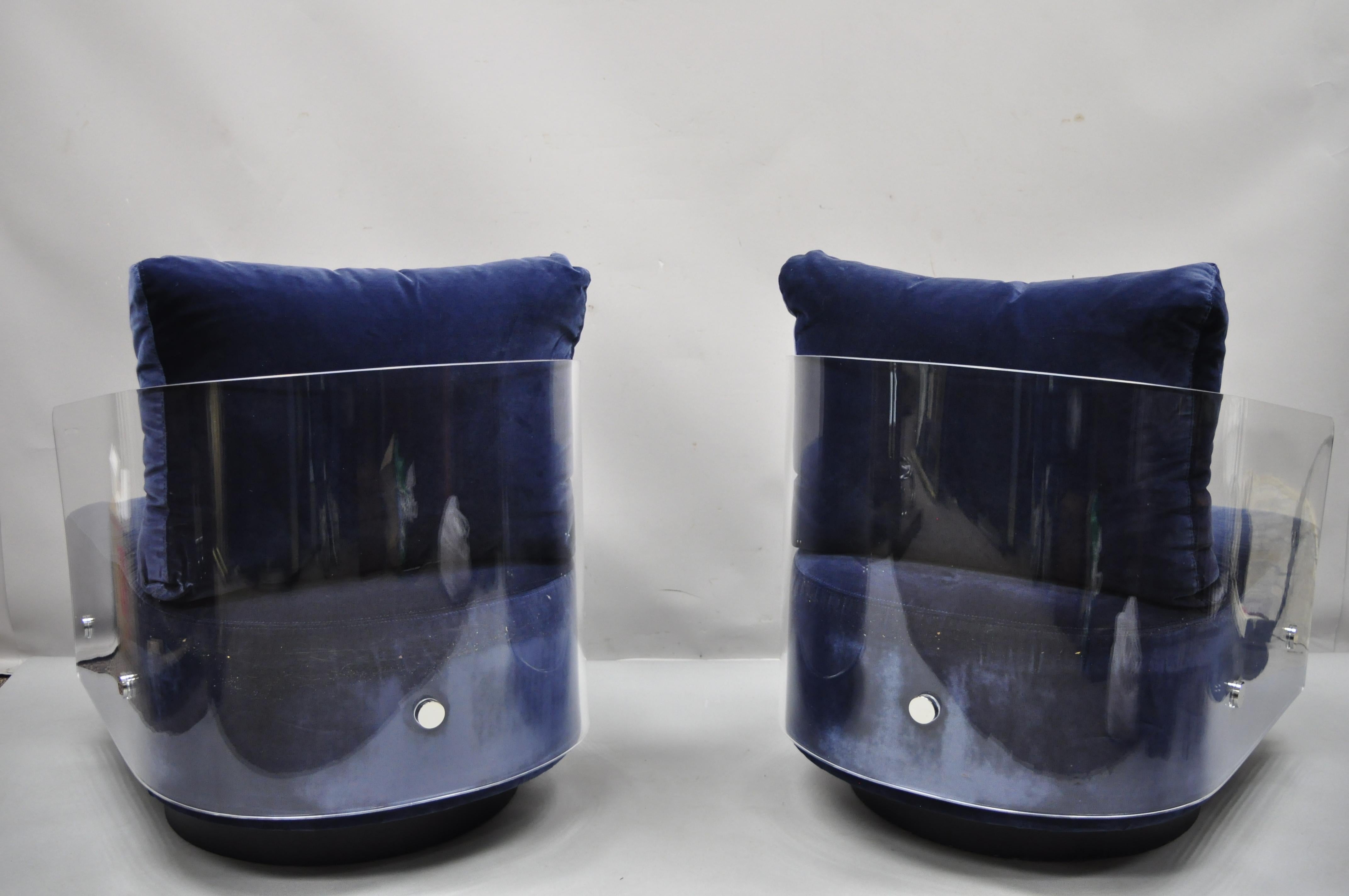 Mitchell Gold & Bob Williams Lucite Lucy Swivel Blue Club Lounge Chairs, a Pair For Sale 2