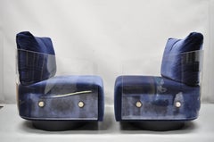 Mitchell Gold & Bob Williams Lucite Lucy Swivel Blue Club Lounge Chairs, a Pair