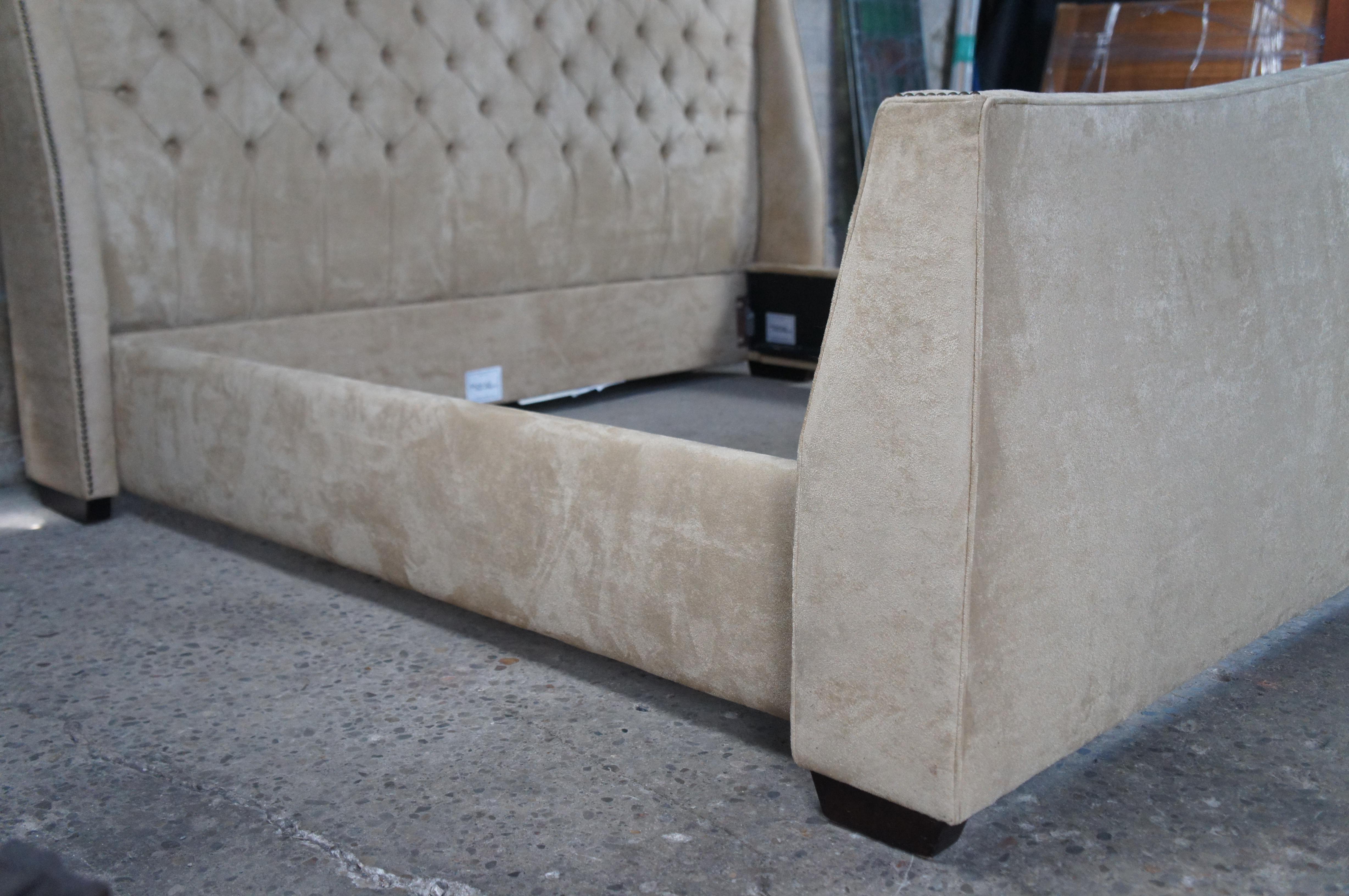 Mitchell Gold Bob Williams Tufted Suede Nailhead King Size Bed Frame 6