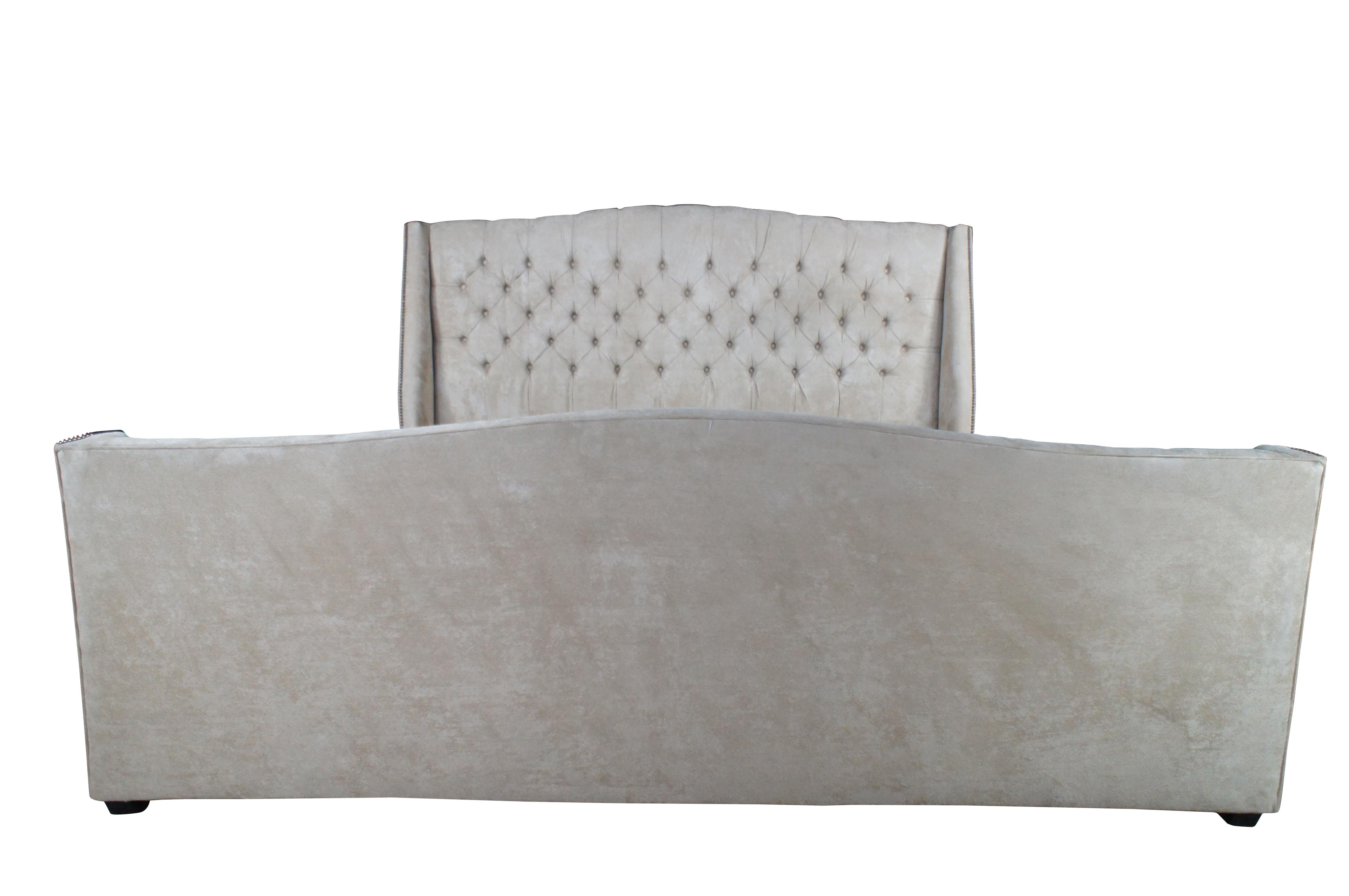 Vintage MG+BW tufted suede nailhead king size bed frame.

Mitchell Gold + Bob Williams (formerly known as Mitchell Gold) was an American company based in Taylorsville, North Carolina, that specialized in developing and manufacturing furniture. At