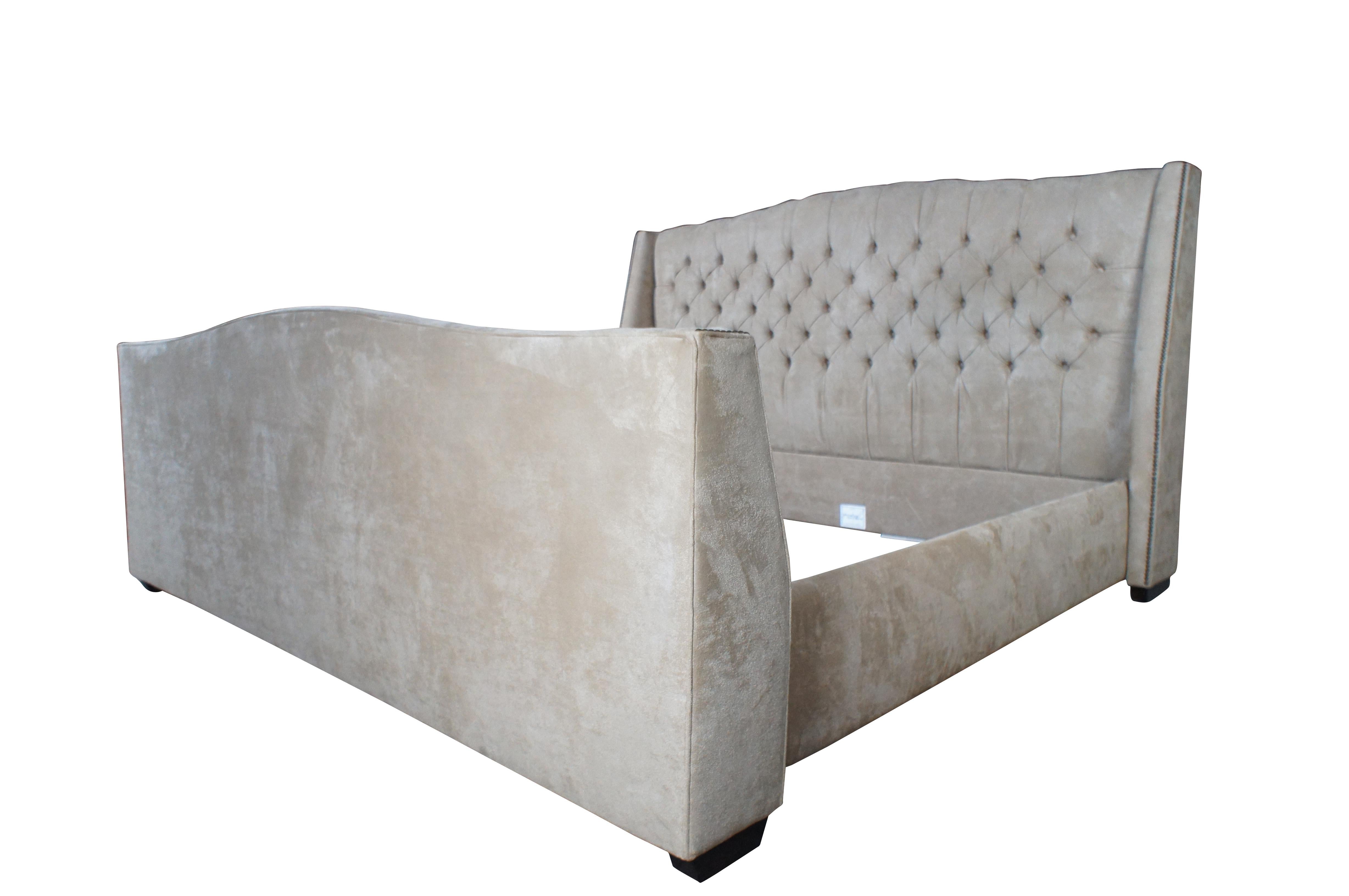 Mitchell Gold Bob Williams Tufted Suede Nailhead King Size Bed Frame In Good Condition In Dayton, OH