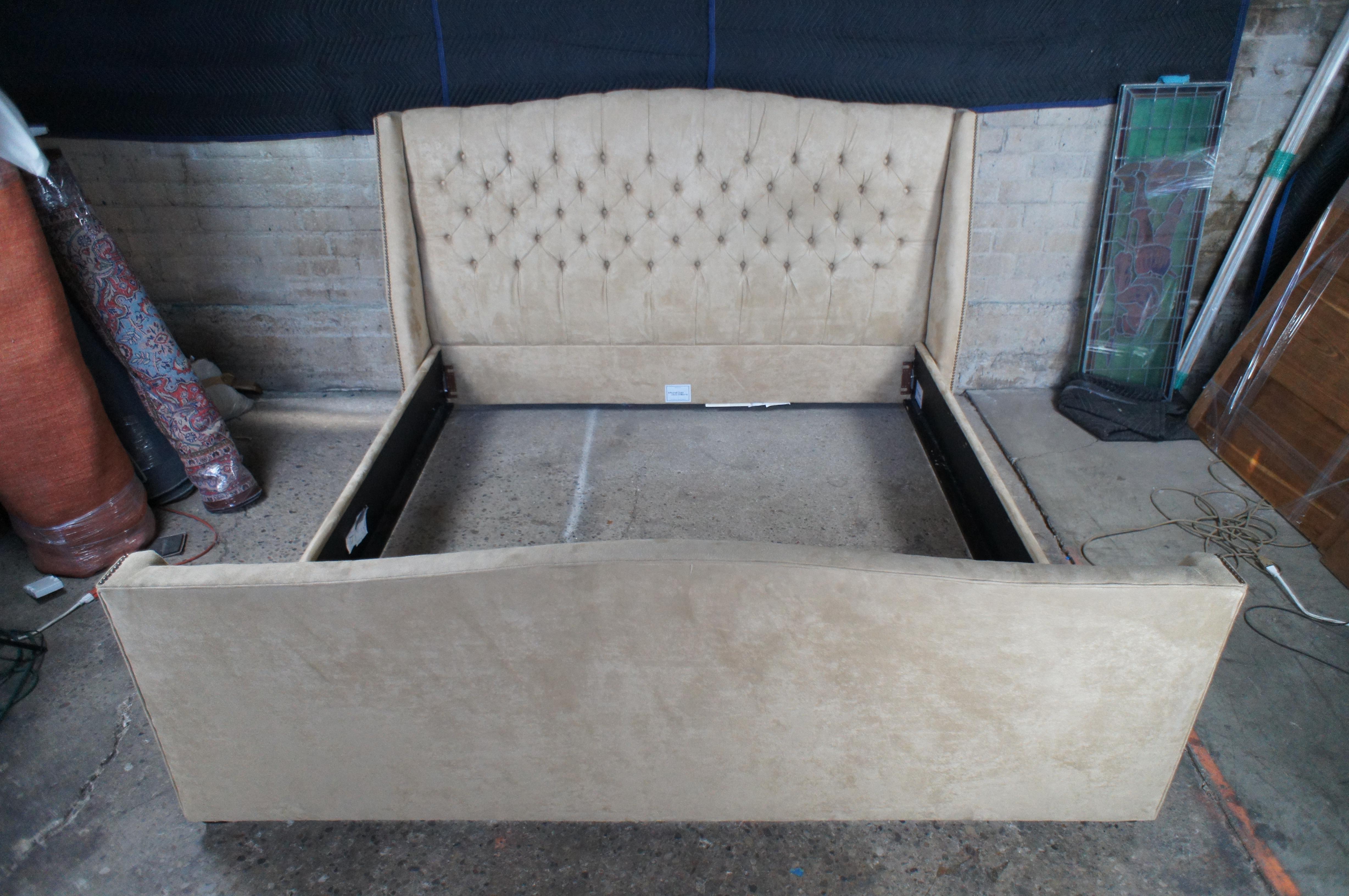 20th Century Mitchell Gold Bob Williams Tufted Suede Nailhead King Size Bed Frame
