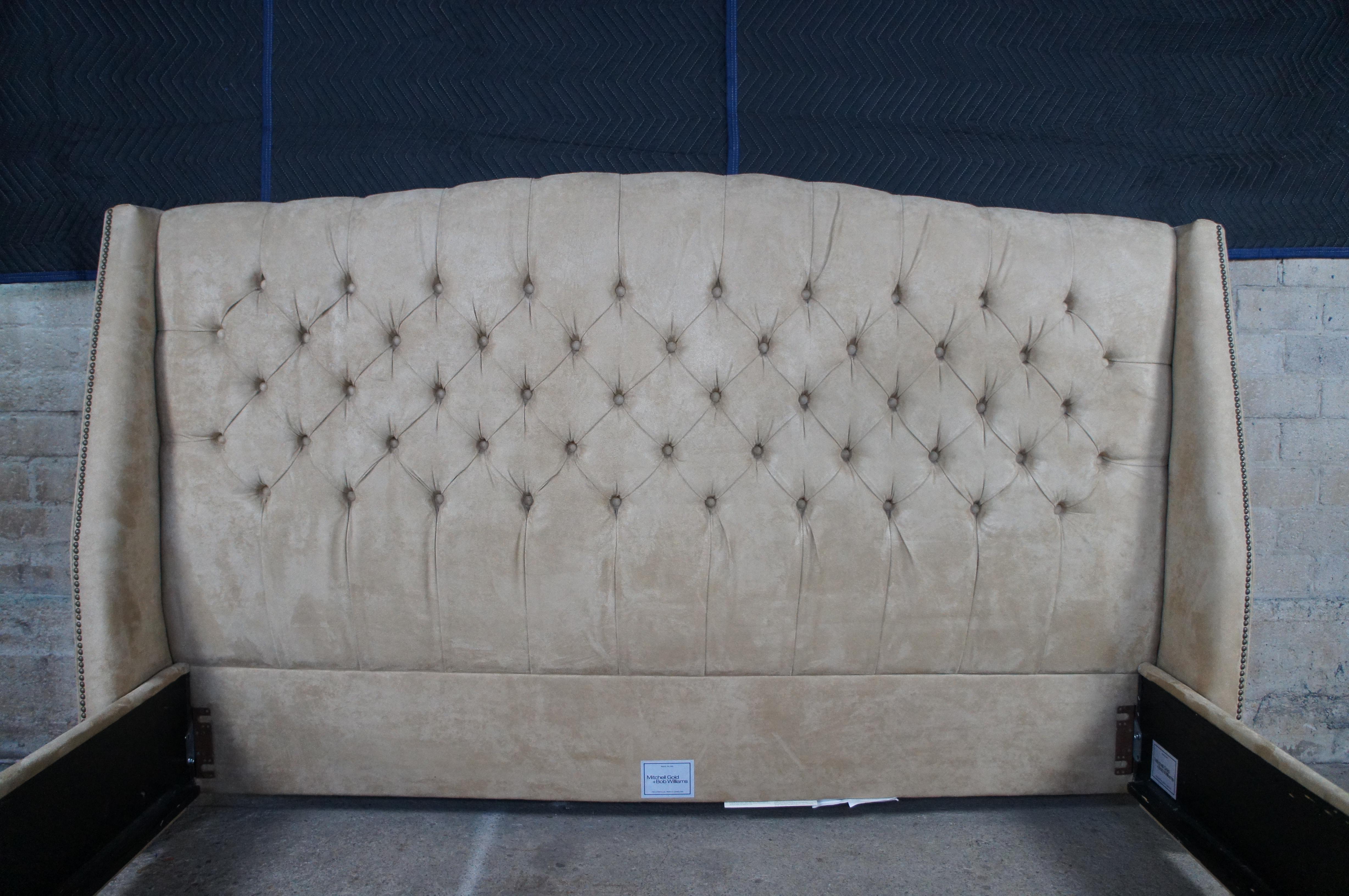 Mitchell Gold Bob Williams Tufted Suede Nailhead King Size Bed Frame 1