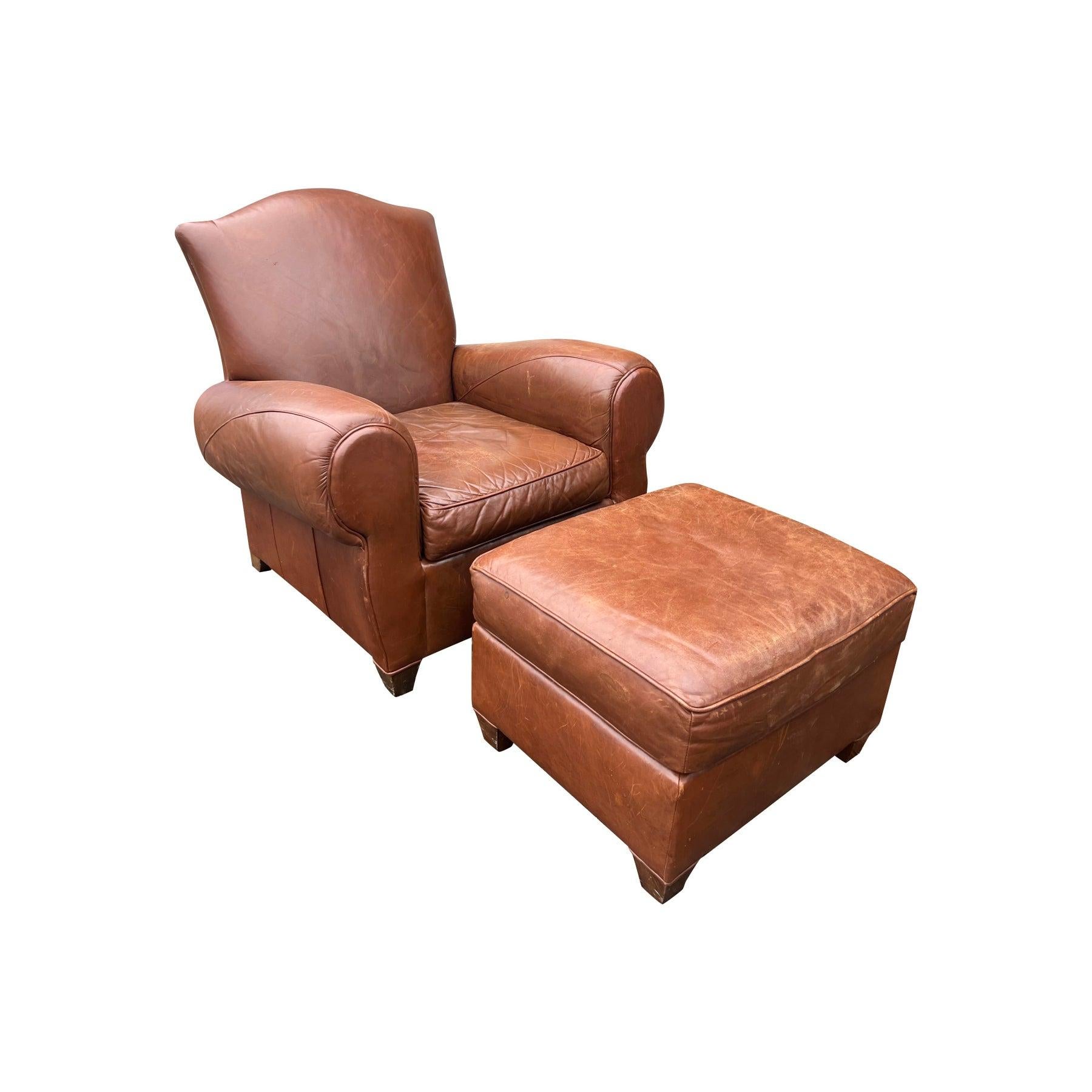 Sedia e ottomana in pelle Mitchell Gold for Restoration Hardware in vendita 1