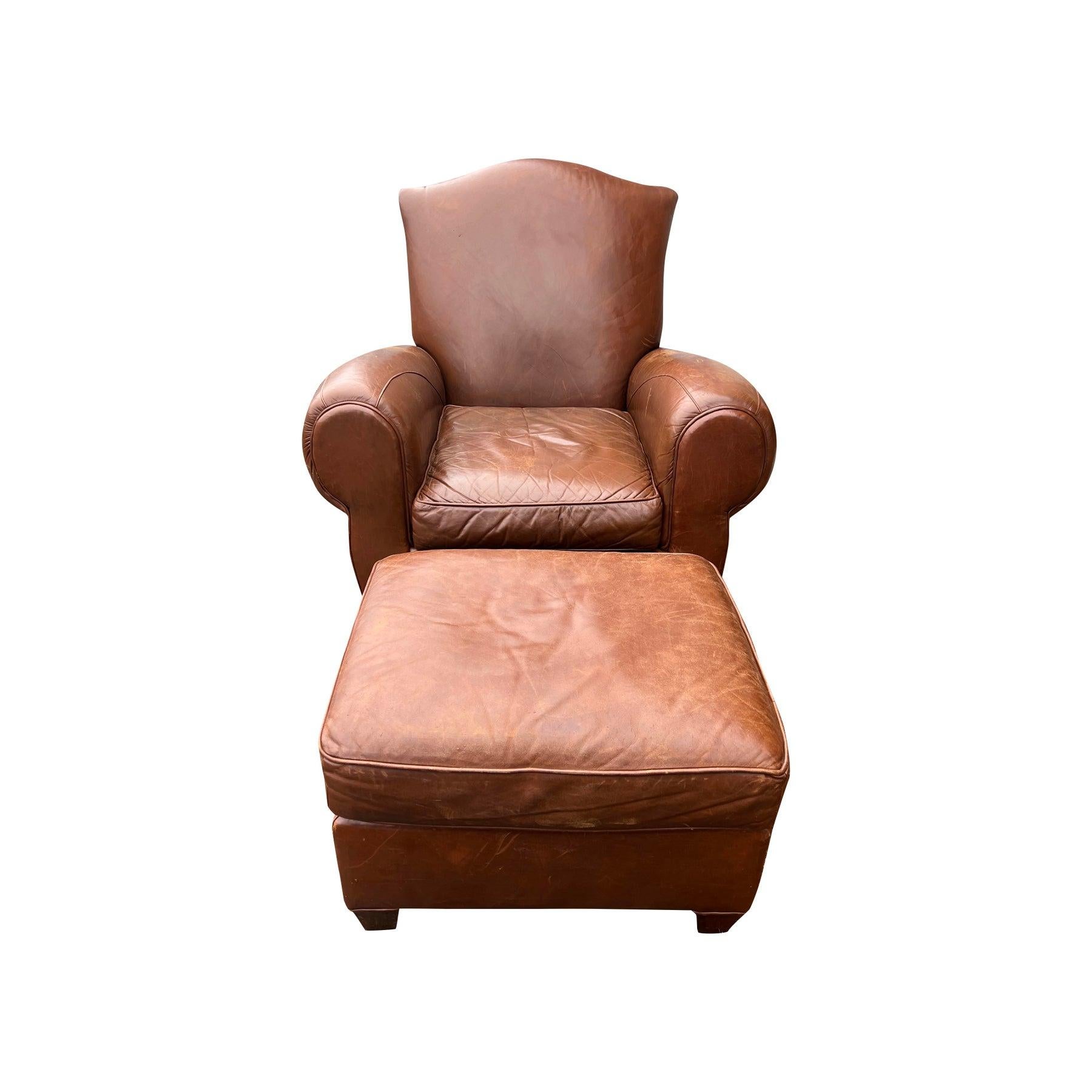 Sedia e ottomana in pelle Mitchell Gold for Restoration Hardware in vendita 2