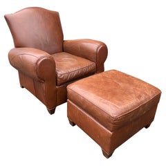 Mitchell Gold for Restoration Hardware Leather Chair and Ottoman