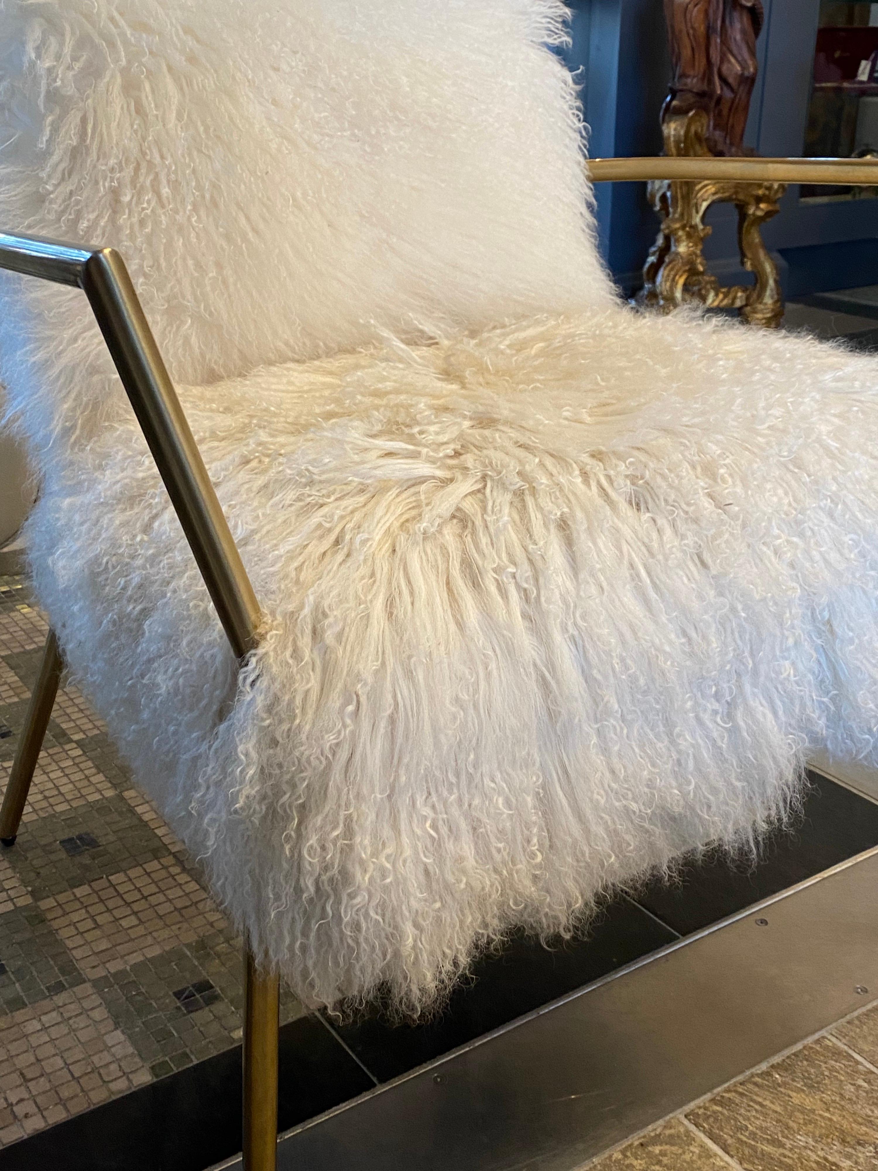 Mitchell Gold Mongolian Sheepskin Chair with Gold Frame 1