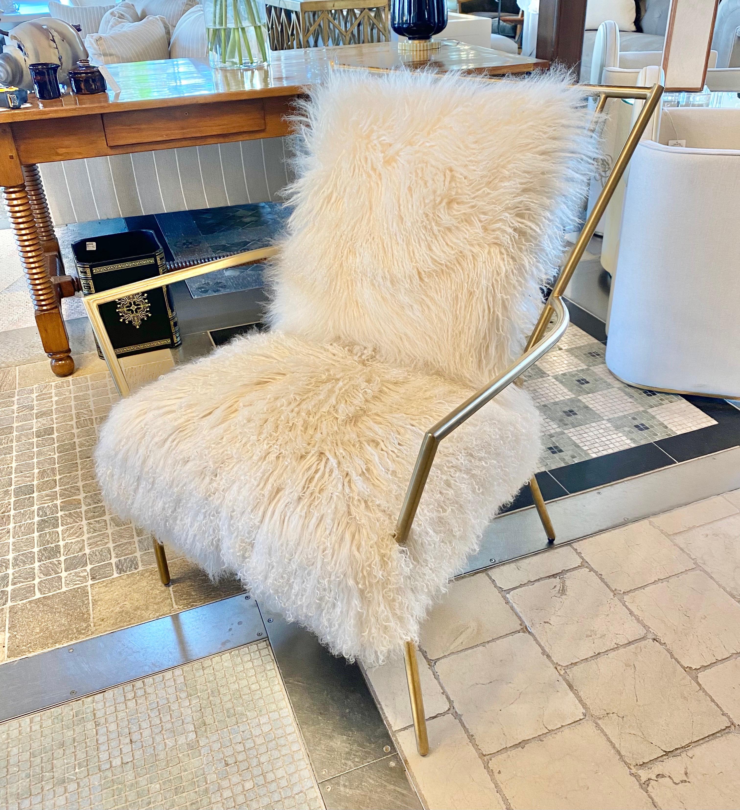 Mitchell Gold Mongolian Sheepskin Chair with Gold Frame 2