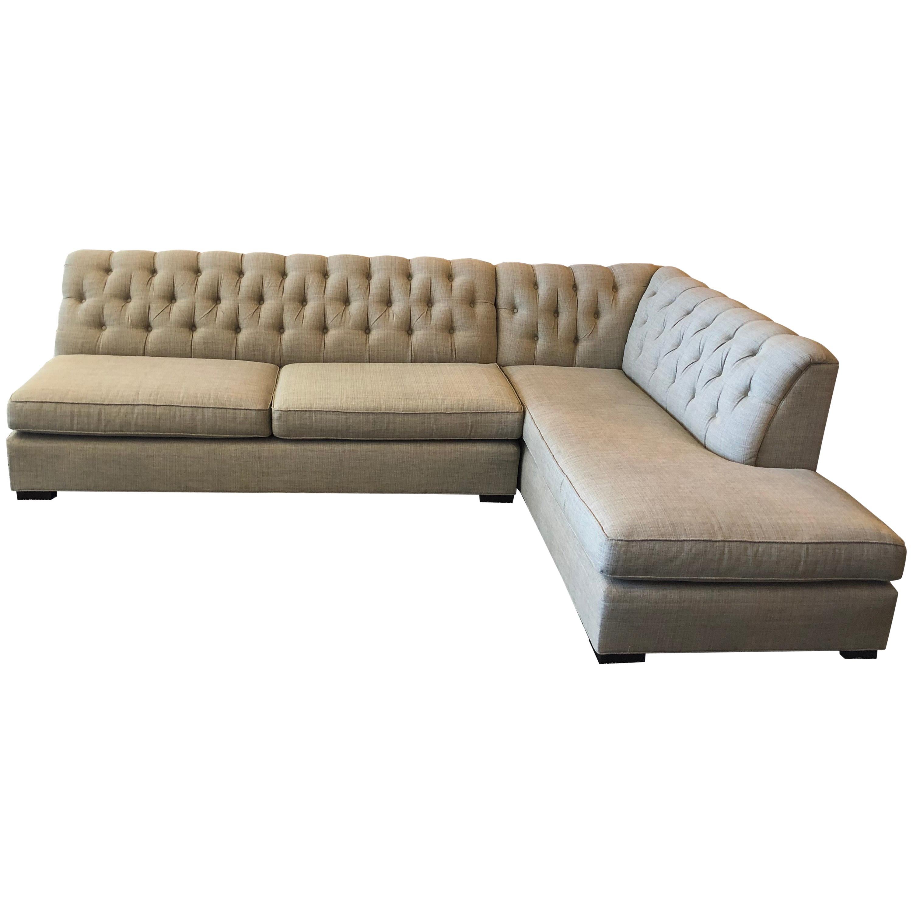 Mitchell-Gold Tufted Two-Piece Sectional Sofa For Sale
