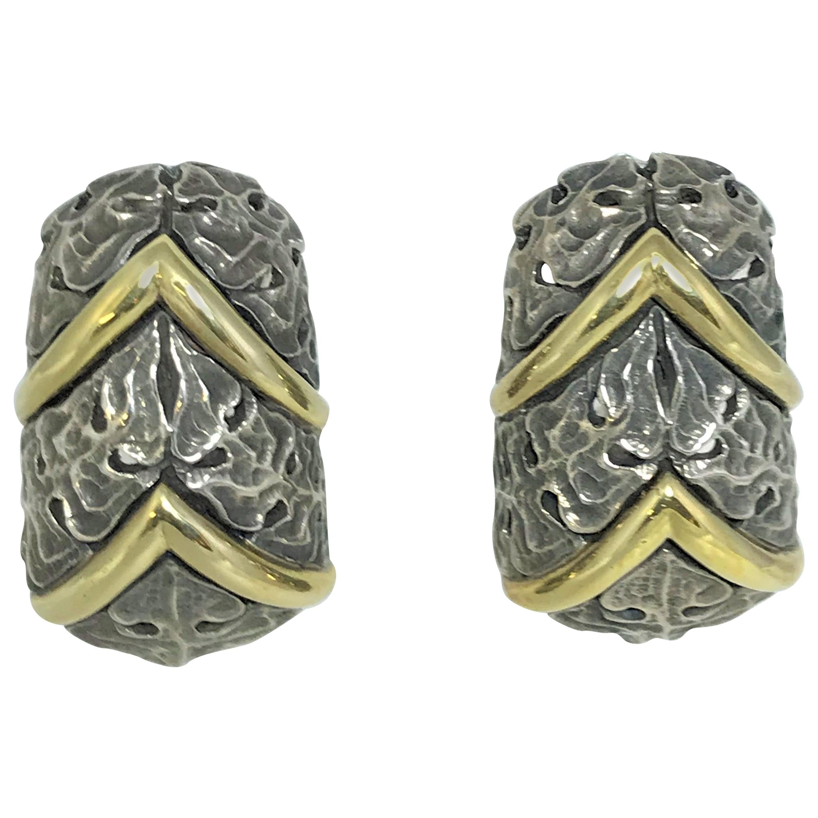 Mitchell Peck 18 Karat Sterling Chevron Floral Earring For Sale